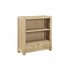 AM Tennessee Washed Oak Low Bookcase With 2 Drawer